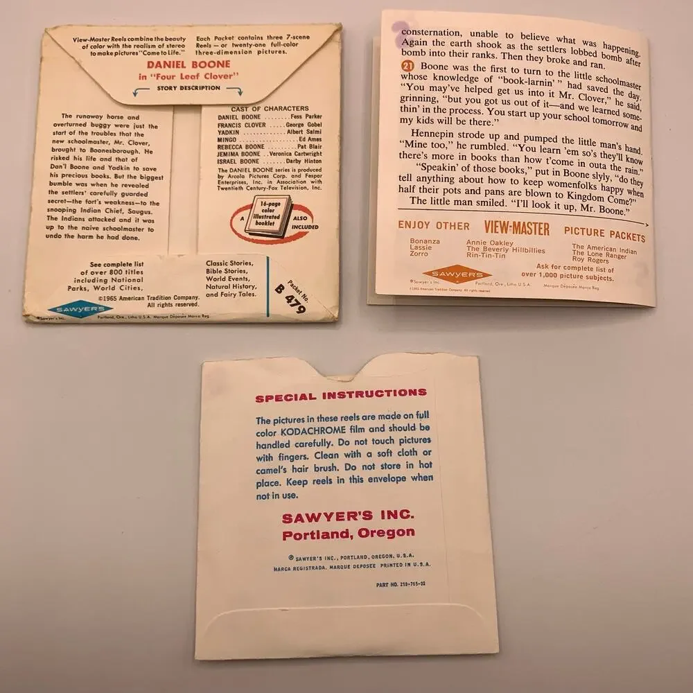 Vintage Sawyer’s View-Master Daniel Boone Packet B479 3 Reel Set with Booklet